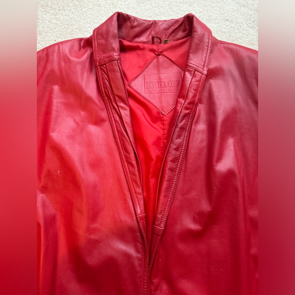 Y2K Preston & York Geniune  leather  full length Chrismats Red  jacket XL - Picture 8 of 14